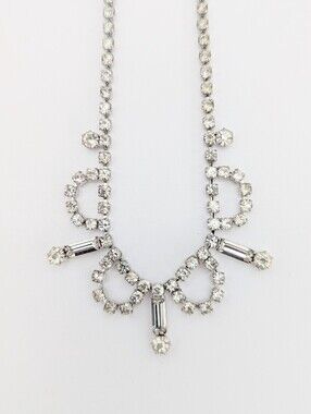 Elegant & Unique Silver-Tone Clear Rhinestone Drop Statement Necklace